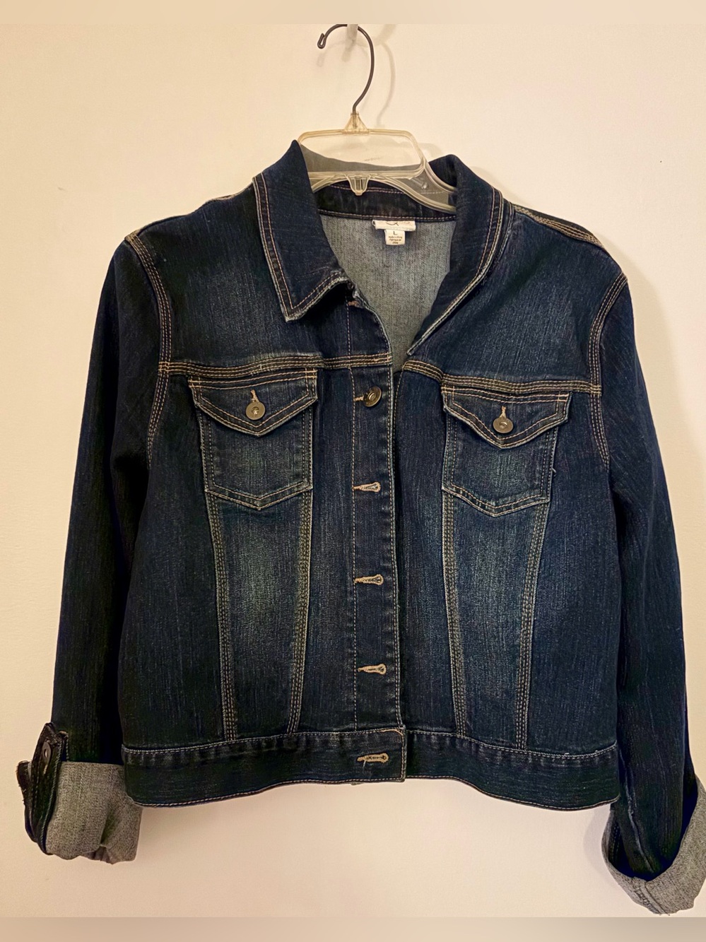 Women's Dark Blue Denim Jean Jacket - Casual Button-Front